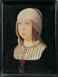 Isabella den katolske av Castilla, kone til Ferdinand av Aragon … (maleri på tre)