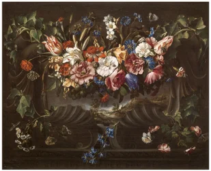 Blomsterkirlande med landskap