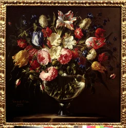 Vase med blomster. Maleri av Juan de Arellano (1614-1676)