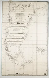 Kart over Chile, Patagonia, Ildens land og Falklandsøyene, ca. 1798 (gravering)