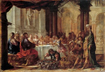 Les Noces de Cana-maleri av Juan Valdes (1622-1690) 1660 Søn. 0,23x0,34m