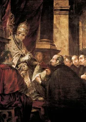 Sankt Ignatius av Loyola mottar jesuittordenens bulle fra pave Paul 3.