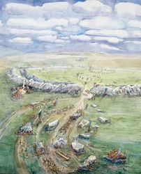 Avebury Henge under bygging (akvarell på papir)