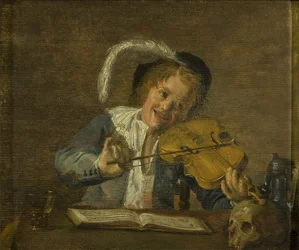 En guttemusiker (olje på panel, eik)