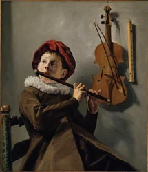 ""Petit garcon jouant de la flute"" (Gutt som spiller fløyte) Peinture de Judith Leyster (1609-1660) vers 1630 - Olje på lerret - 73x62 - Nationalmuseum Stockholm