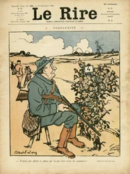 Illustrasjon av Abel Faivre (1867-1945) for omslaget til Le Lire, 25/12/09 - Perplexite - Landsbygd, Fritid, Jaktjeger
