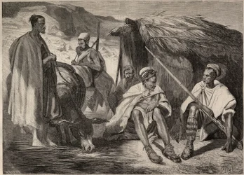 Kabylstammer i Algerie i 1857. Gravering etter tegning av Jules Rigo. Gravering i “Le Monde illustrious”” fra 1857. Privat samling.