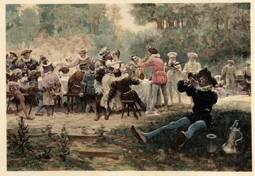 Bankett på Mardi Gras-festen. Gargantua. Illustrasjon av Jules Garnier. I «Rabelais og Jules Garniers verk»