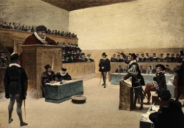 Dommer Pantagruel i rettssaken mellom herrene av Humevesne og Baisecul. Pantagruel. Illustrasjon av Jules Garnier. i «Rabelais et l#39;Oeuvre de Jules Garnier»