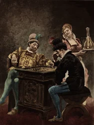 Menn som spiller sjakk. Gargantua. Illustrasjon av Jules Garnier. I «Rabelais og Jules Garniers verk»