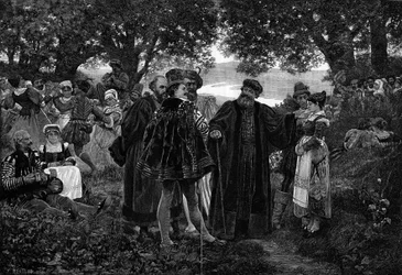 Rabelais, Meudons kur. Forfatteren Francois Rabelais (1483-1553) herre over en fest i skogen til Meudon. Han var menighet i Meudon fra 1551 til 1553. Gravering etter maleriet av Jules Garnier (1800-tallet) i "" The Illustrous World"" nr
