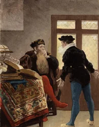 Filosofen Trouillogan og Panurge diskuterer Panurges ekteskap. Pantagruel. Illustrasjon av Jules Garnier. I «Rabelais og Jules Garniers verk»