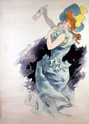 Reklameplakat for Dubonnet, kvinne med flaske, av Jules Cheret