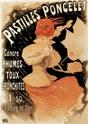Reklameplakat for Pastilles Poncelet, et middel mot forkjølelse og bronkitt, 1896.