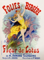 Kunst. Underholdning. Lotusblomst, ballett på Folies Bergeres, Paris. Plakat av Jules Cheret, Frankrike