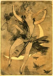 Tegning av Jules Cheret som illustrerer "" Lulu"" av Felicien Champsaur, roman og pantomime i én akt (1900) som iscenesetter en klovnedanser. «Lulu»» regnes som et av de beste eksemplene på det som i Frankrike har blitt kalt «sirkuslitteraturen».