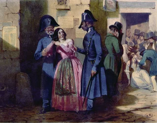 Arrestasjon av en prostituert av politiet, ca. 1835