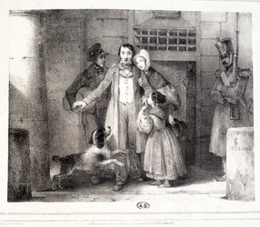 Mann forlater fengselet og gjenforent med familien sin, ca. 1830.