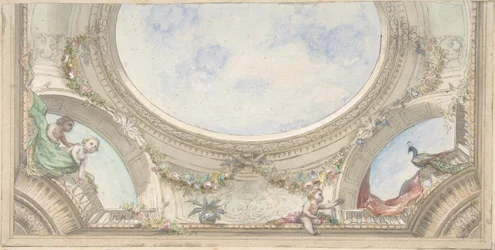 Design for Trompe L'Oeil-tak for spisestue, Hotel de Trévise, 1850-1910. Skapere: Jules-Edmond-Charles Lachaise, Eugène-Pierre Gourdet.