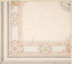 Design for et tak recto, målinger med designkode verso, andre halvdel av 1800-tallet. Skapere: Jules-Edmond-Charles Lachaise, Eugène-Pierre Gourdet.