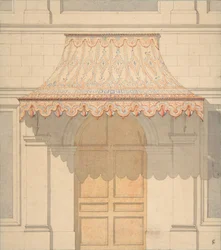 Utforming av en markise over en dør i maurisk stil, 1830-97. Opphavspersoner: Jules-Edmond-Charles Lachaise, Eugène-Pierre Gourdet.
