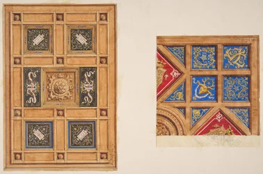 To design for paneltak med malt dekor, 1800-tallet. Skapere: Jules-Edmond-Charles Lachaise, Eugène-Pierre Gourdet.