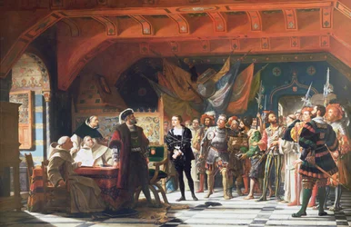 Francis de Bonnivard (1496-1570) fangen av Chillon, brakt for hertugen av Savoy i 1530, 1870