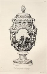 Den keramiske kunstens historie: En beskrivende og filosofisk studie av alle tiders og alle nasjoners keramikk: Frankrike: Sèvres - mykt porselen - Vase til minne om slaget ved Fontenoy (Plansje XI)
