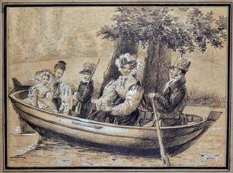 Familien til Ségur (greven, grevinnen og deres barn) med båt - av J.H. Laure, august 1829