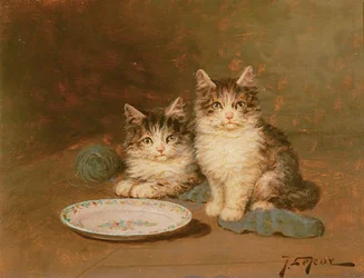 To kattunger med en tom bolle (olje på panel)