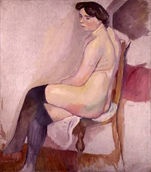 Nakenmodell med svarte strømper, ca. 1906