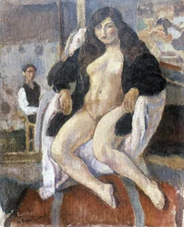 Portrett av maleren Pierre Dubreuil og hans modell laget av den amerikanske maleren Jules Pascin (1885-1930).