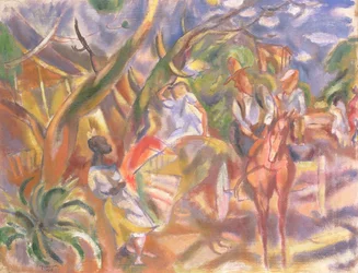 Sørlig scene med mann som kjører en vogn, 1915