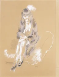 Kvinne sitter,