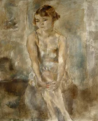 Ung kvinne sitter i skjorte; Ung kvinne sitter i en Chemise, 1923