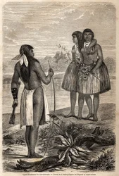 Type indianer fra Rio Colorado, tegning av Jules Pelcoq, for å illustrere historien om Baron de Wogans tur til California i 1850-1852. Gravering i "" Le tour du monde, nouveau journal des voyages"" Paris