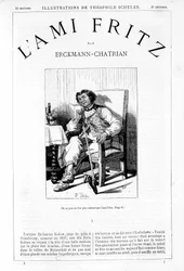Fritz røyker pipe - Frontispice av "" The Friend Fritz"", av Erckmann-Chatrian, ill. av Théophile Schuler