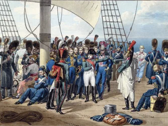 Napoleon vender tilbake fra øya Elba - Vernet, Jules (1792-1843) - 1815 - Akvarell på papir - 26,2x34,7 - Privat samling