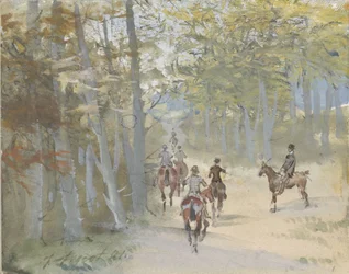 Skoglandskap med ryttere