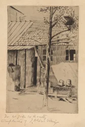 Dørgård, bøtter og tre