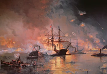 Capture of New Orleans av Union Flag Officer David G. Farragut, 24. april 1862 (olje på lerret)