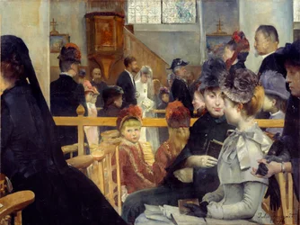 Bryllupsseremoni bryllup i en kirke. Maleri av Julie Delance Feurgard (1859-1892) 1884 Brest, Museum of Fine Arts