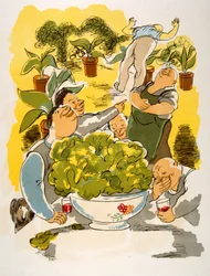 Humoristisk vinillustrasjon 1946. Illustrasjon av Julien Pavil