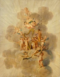 Winged Cherubs with Musical Instruments, delen av Music Rooms dekorative kant, Kenwood House, London (bakgrunn)