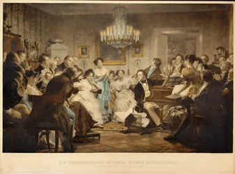 En kveld med Schubert i en salong i Wien … (gravering)