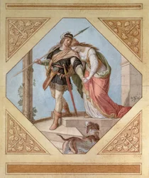 Siegfried og Brunhilde, illustrasjon fra The Niebelungen av Richard Wagner (1813-83)