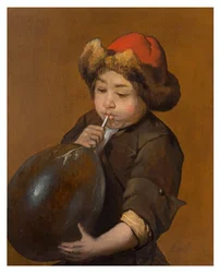 Gutt som blåser opp en blære, ca. 1645–85 (olje på lerret)