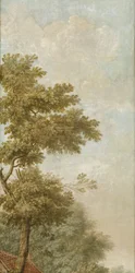 Tre veggtepper med nederlandsk landskap tapetmaling Tre tapetmalerier av et nederlandsk landskap Tre tapetmalerier av et nederlandsk landskap