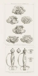 Gyldne sverdvakter for kongens ekteskapsfengsler i 1725 Sverdhåndtak til ære for kongens ekteskap i 1725, pl. 52 i arbeid av Juste-Aurele Meissonnier