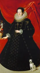 Eleonore de Gonzague (ou de Mantoue) - Portrett av Eleonora Gonzaga (1598-1655), i svart kjole, av Sustermans, Justus (Giusto) (1597-1681). Olje på lerret, ca 1624. Dimensjon : 207x108 cm. Kunsthistorisk museum, Vienne